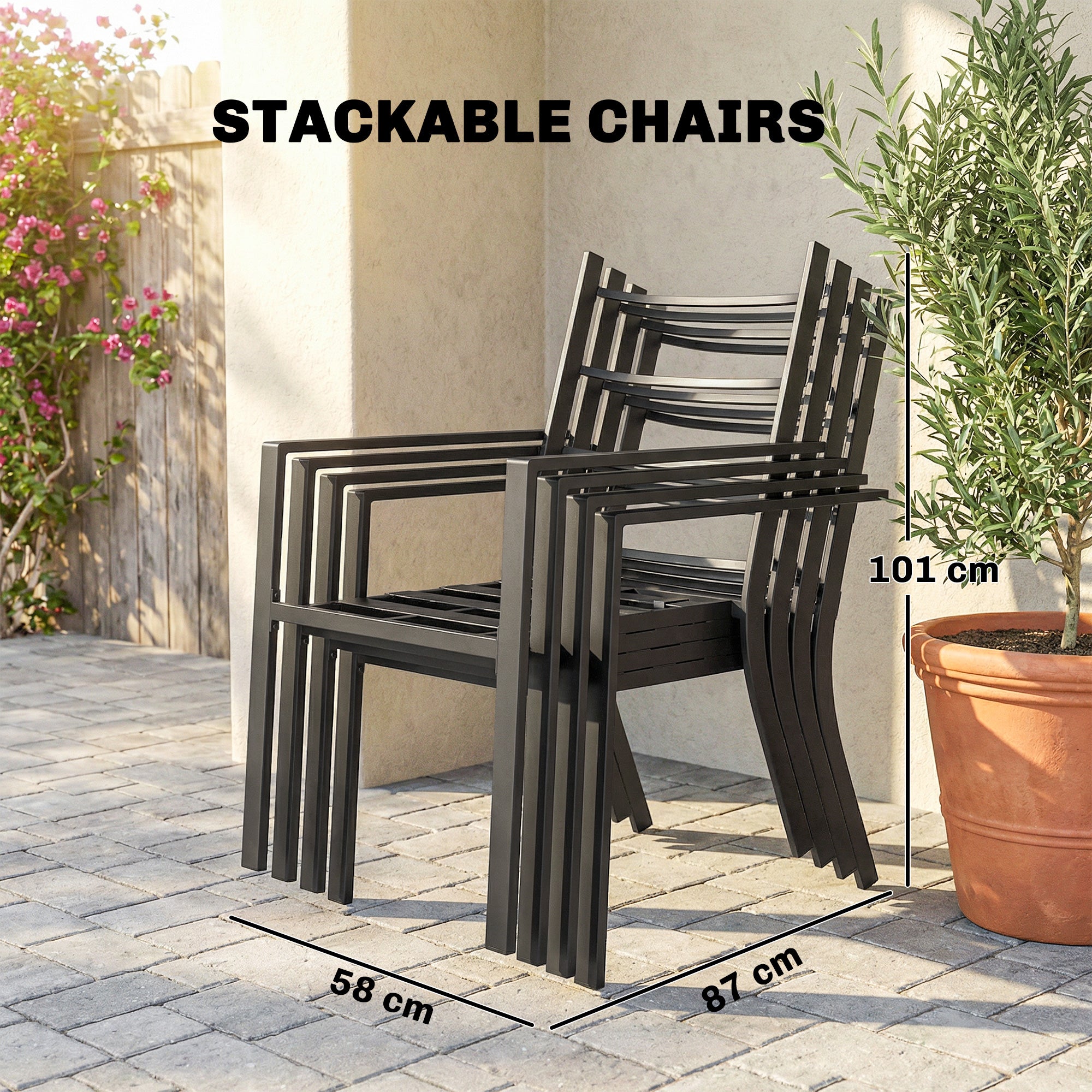 Outsunny 5 Pieces Outdoor Dining Set with Cushions, Garden Dining Set for 4 with Square Table and Stackable Chairs 