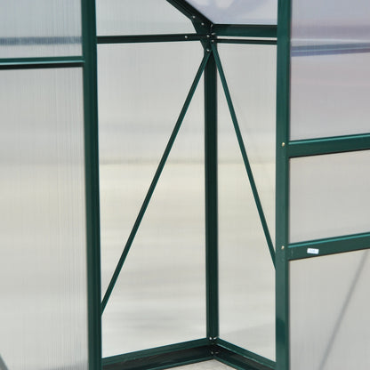 Outsunny 6 x 4ft Polycarbonate Greenhouse, Large Walk-In Green House with Slide Door and Window, Garden Plants Grow House with Aluminium Frame and Foundation, Dark Green 