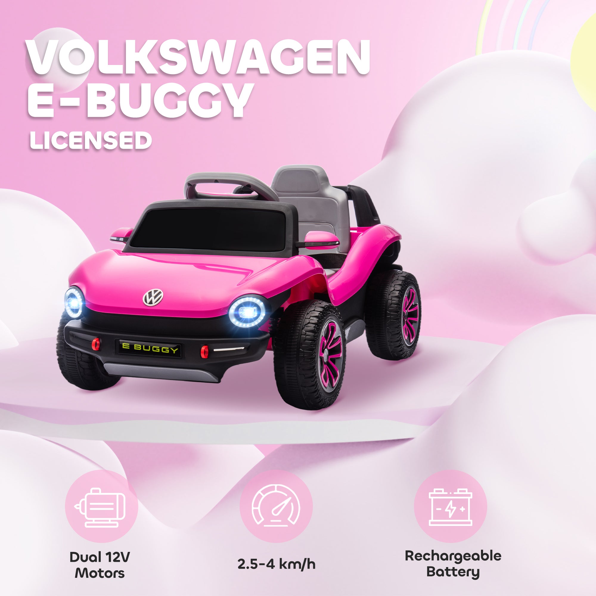 AIYAPLAY Volkswagen Licensed Kids Electric Car with Remote Control for Ages 3-6 Years, Pink