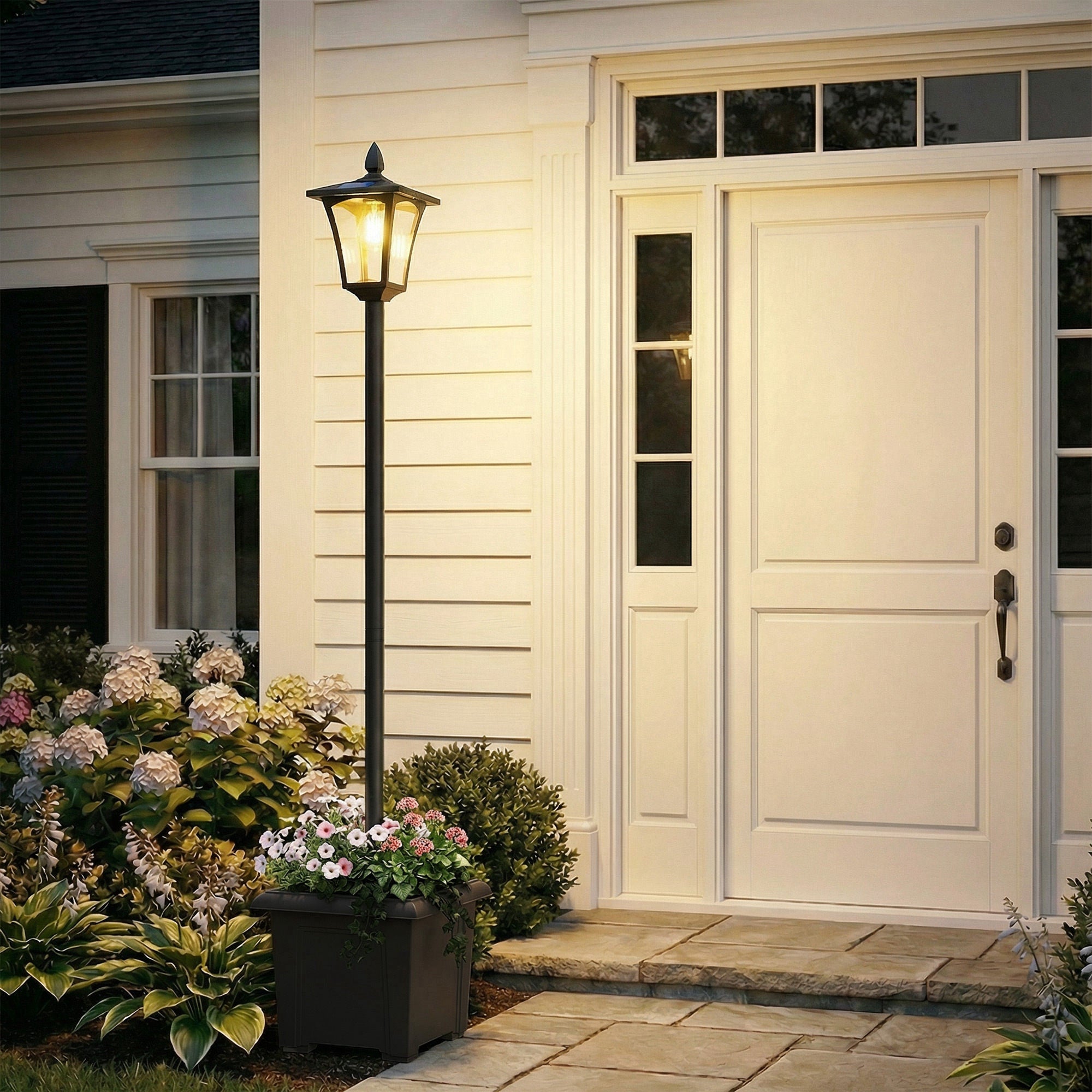 Outsunny Garden Solar Lamp Post Light, Waterproof LED Solar Light Post with Planter, Black 