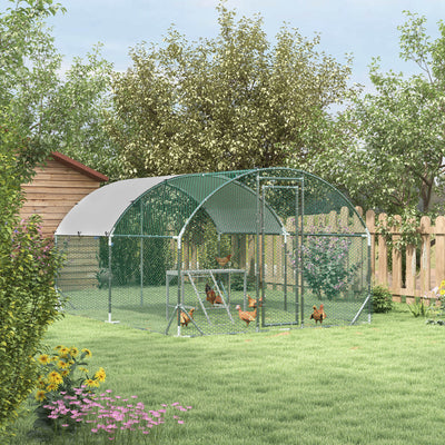 PawHut Walk In Chicken Run with Chicken Activity Shelf and Cover, 2.8 x 3.8 x 2m 