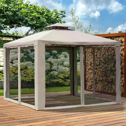 Outsunny Outdoor Gazebo, 2-tier Roof W/Netting, 295L x 295W x 263Hcm-Taupe 