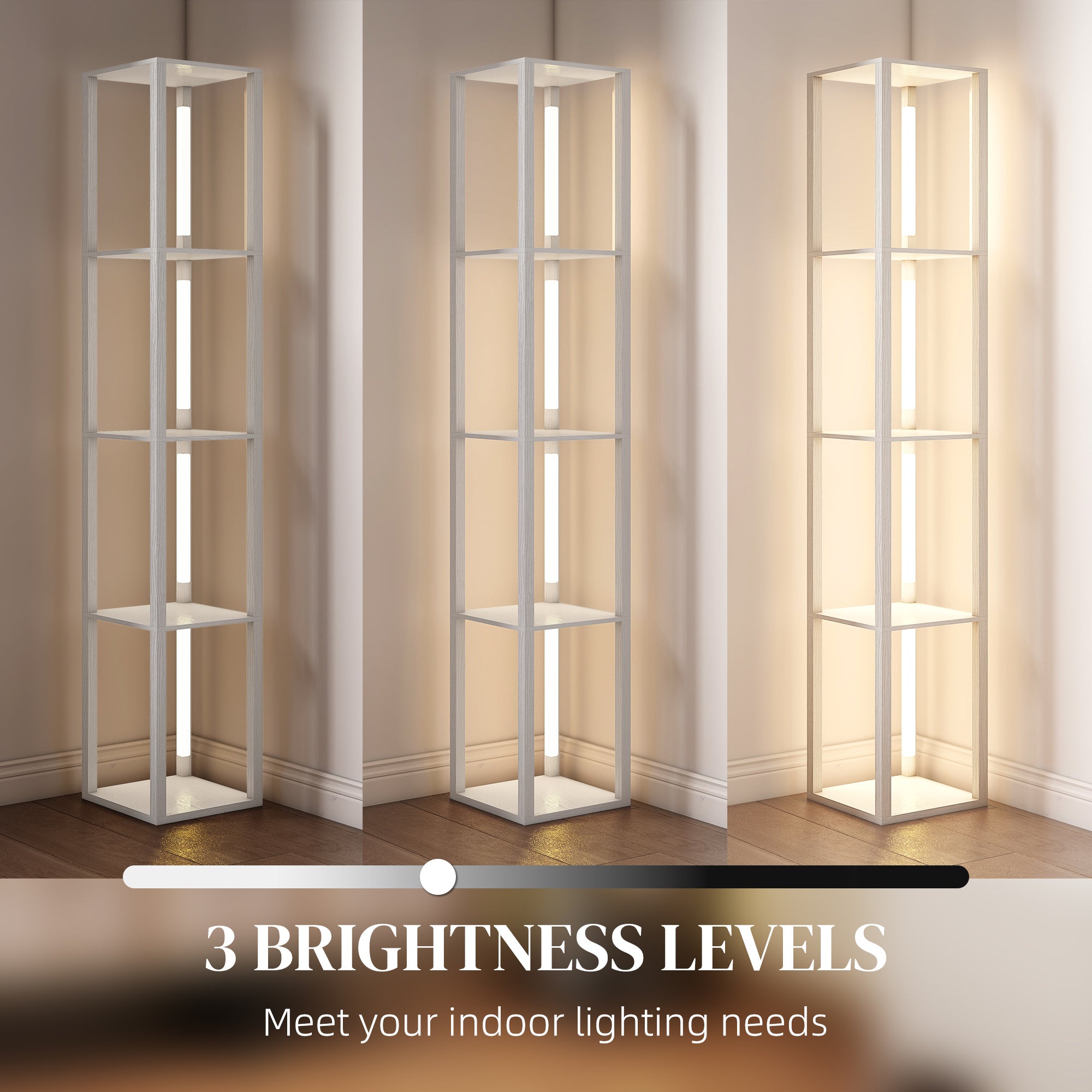 HOMCOM Floor Lamp with Shelves and 3 Brightness Levels - White 