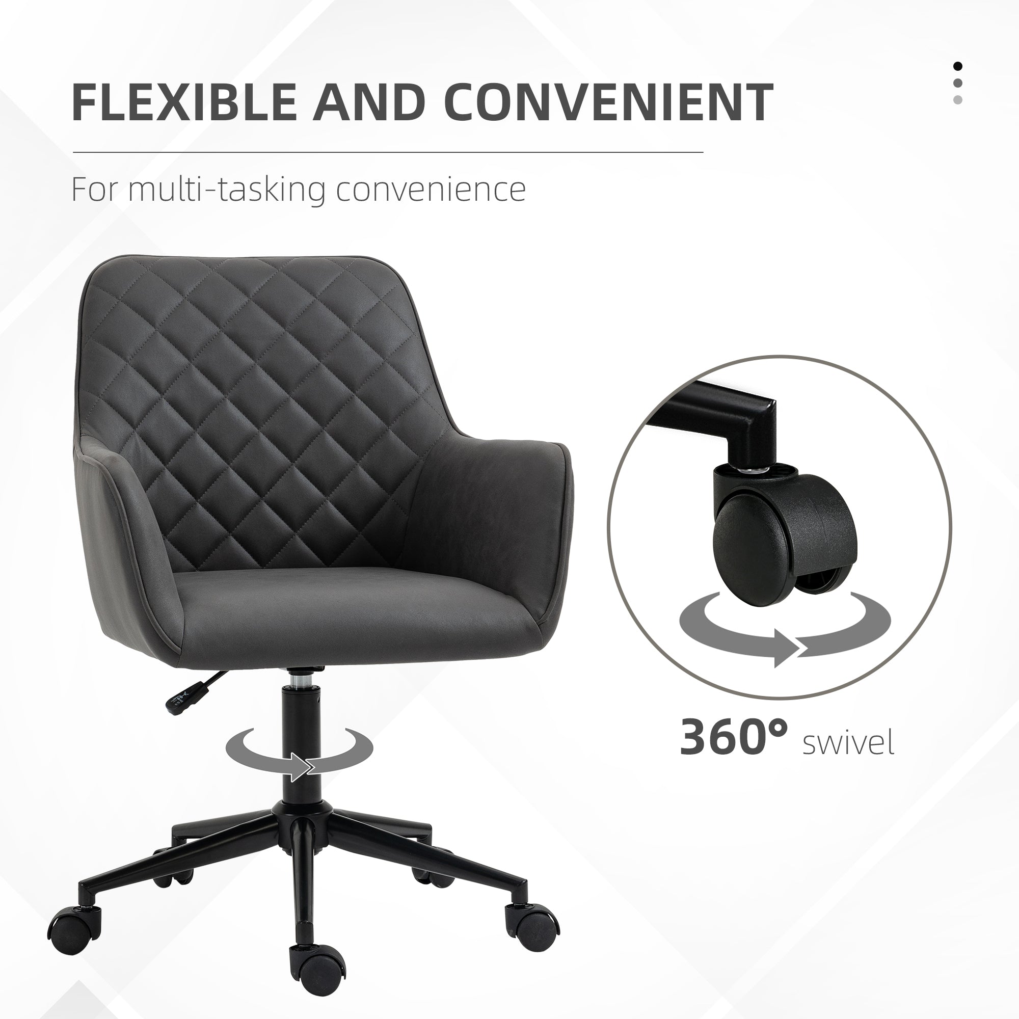 Vinsetto Office Desk Chair, Leather-Feel Fabric Computer Swivel Chair with Rolling Wheels and Adjustable Height for Home, Grey 