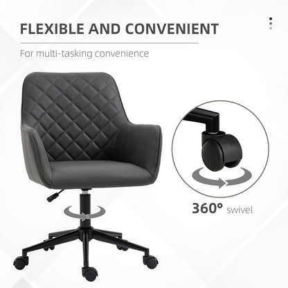 Vinsetto Office Desk Chair, Leather-Feel Fabric Computer Swivel Chair with Rolling Wheels and Adjustable Height for Home, Grey 