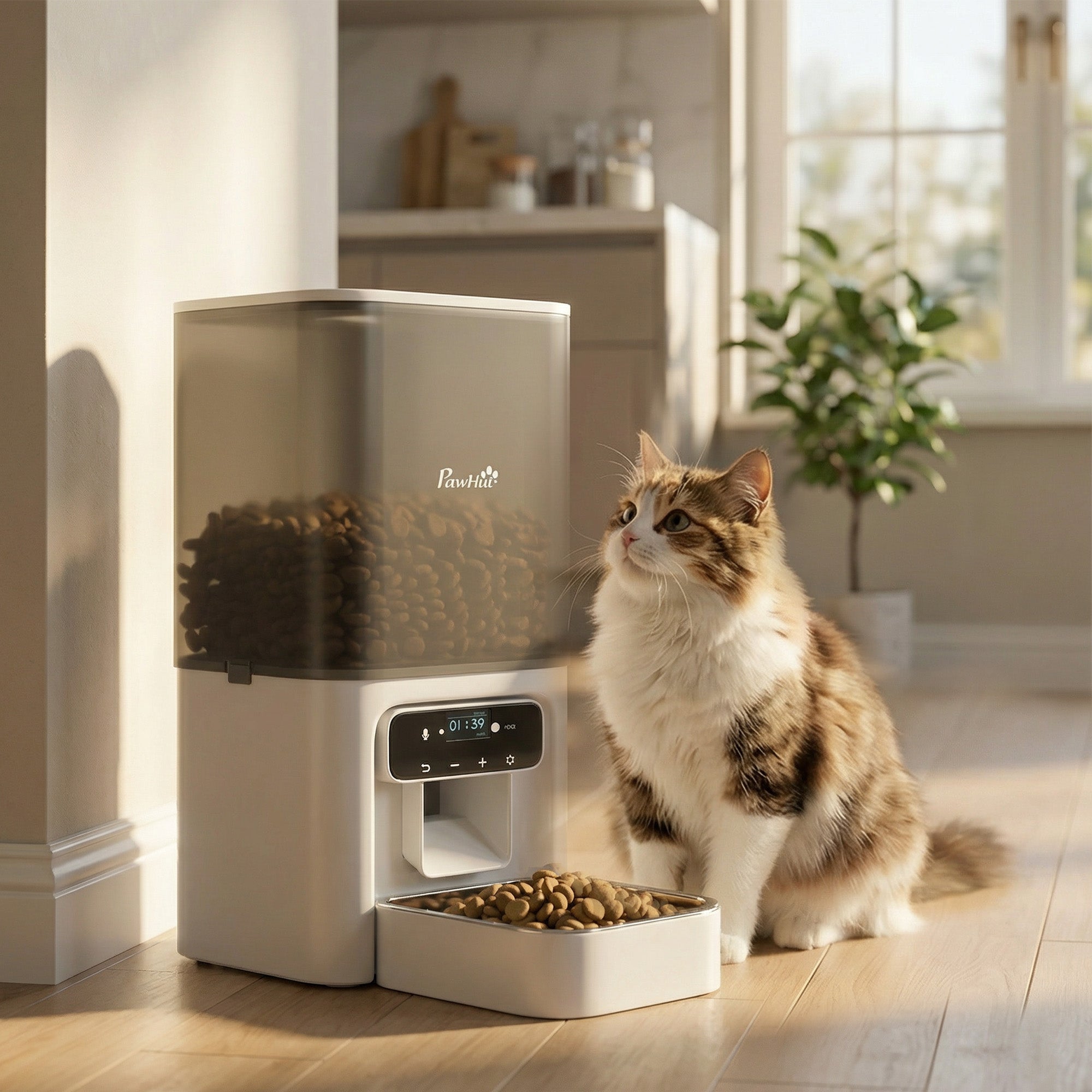 PawHut Programmable Automatic Cat Feeder with Timer Up to 6 Meals Per Day, 10s Voice Recorder, Portion Control 