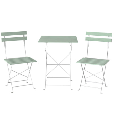 Outsunny Outdoor Bistro Set Folding Patio Furniture Set with 2 Chairs Table for 2 People White and Green 