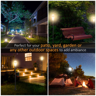 Outsunny 2 PCS LED Garden Lights Lamp Post Solar Powered Lantern Patio Pathway Walkway Outdoor Water-Resist Auto Switch 6 Hours Black 