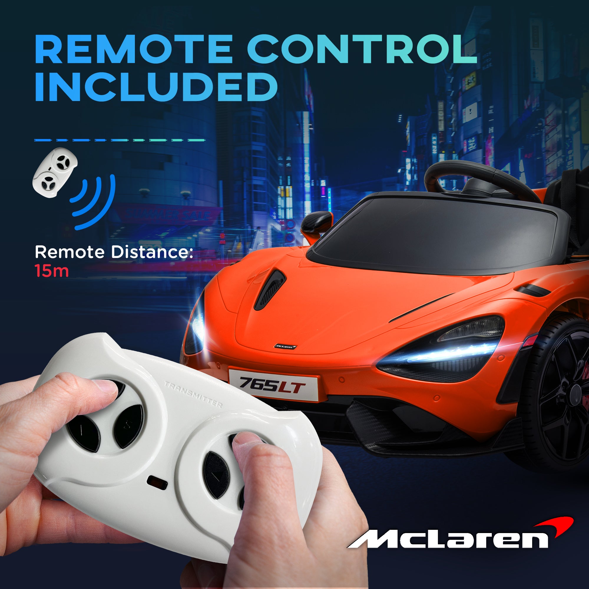 AIYAPLAY McLaren 765LT Licensed 12V Kids Electric Ride on Car with Butterfly Doors, Remote Control, Transport Wheels, Orange 