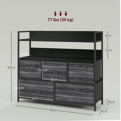 HOMCOM Rustic Chest of Five Fabric Drawers - Black 