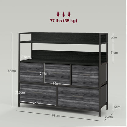 HOMCOM Rustic Chest of Five Fabric Drawers - Black 