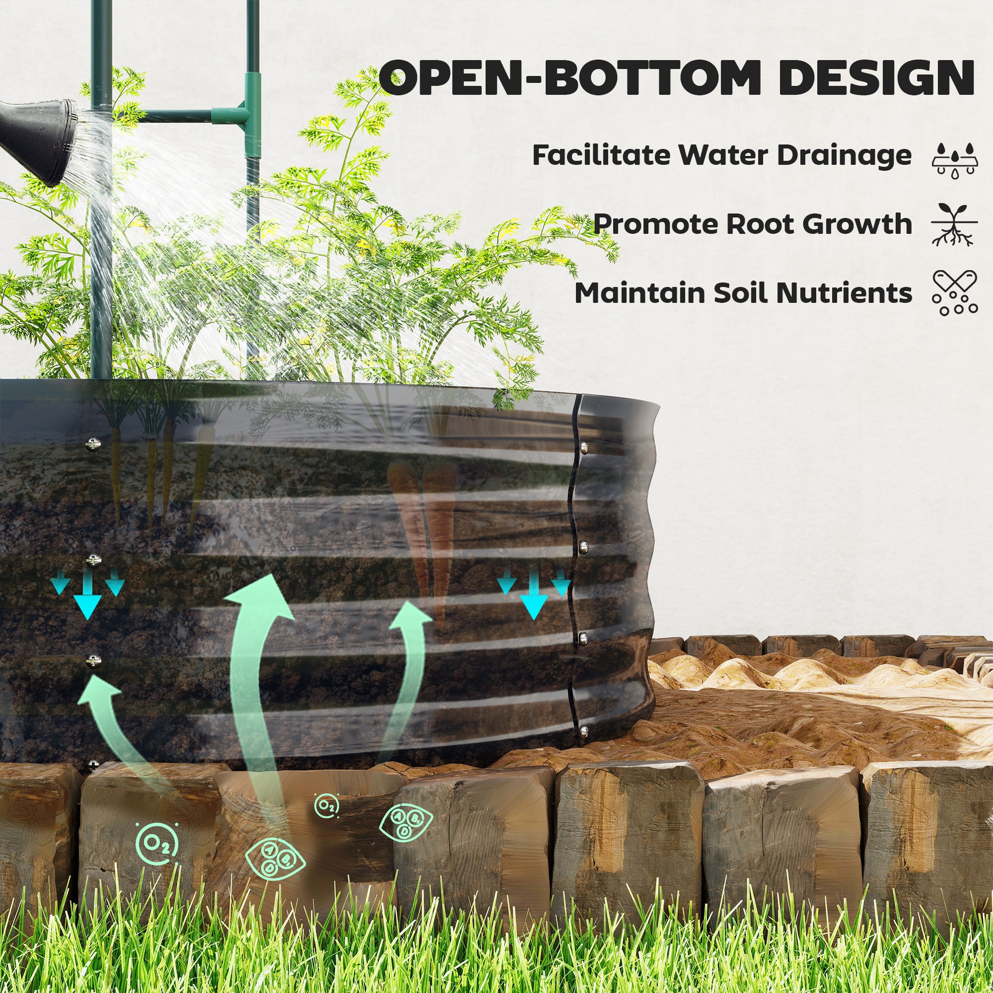 Outsunny Galvanised Raised Garden Bed with Arched Trellis, 5 x 3 x 6ft Metal Raised Bed for Garden with Open Bottom, Dark Grey 