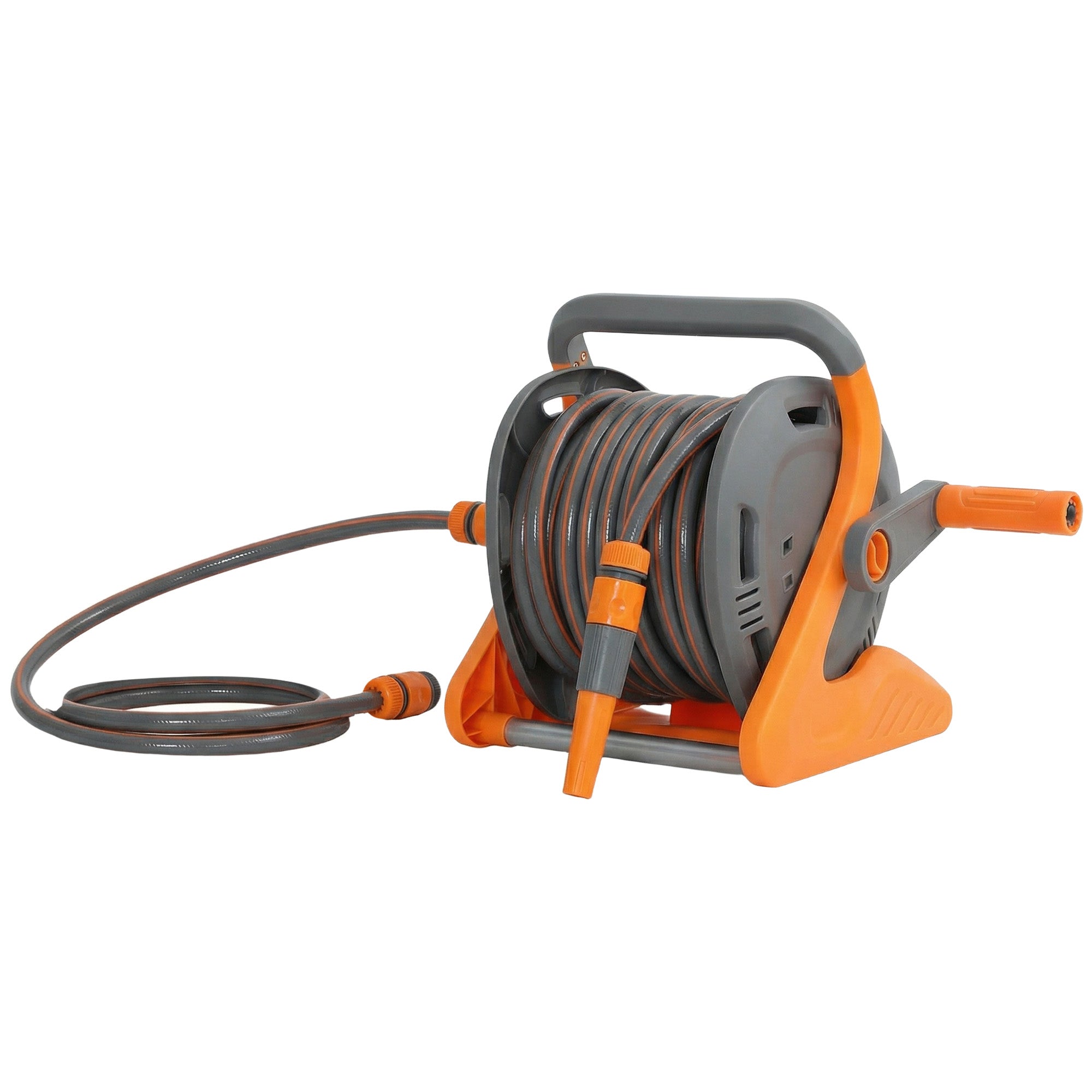 Outsunny Portable Garden Hose Reel, 20+2 m Wall Mounted Hose Reel with 2 Patterns Spray Nozzle and Crank Handle, Orange 