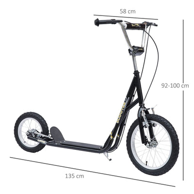 HOMCOM Kids Scooter, Teen Kick Scooter with Rubber Wheels, 16" Front Wheel, Height Adjustable Handlebar, Dual Brakes, Kick Stand, for 5+ Years, Black 