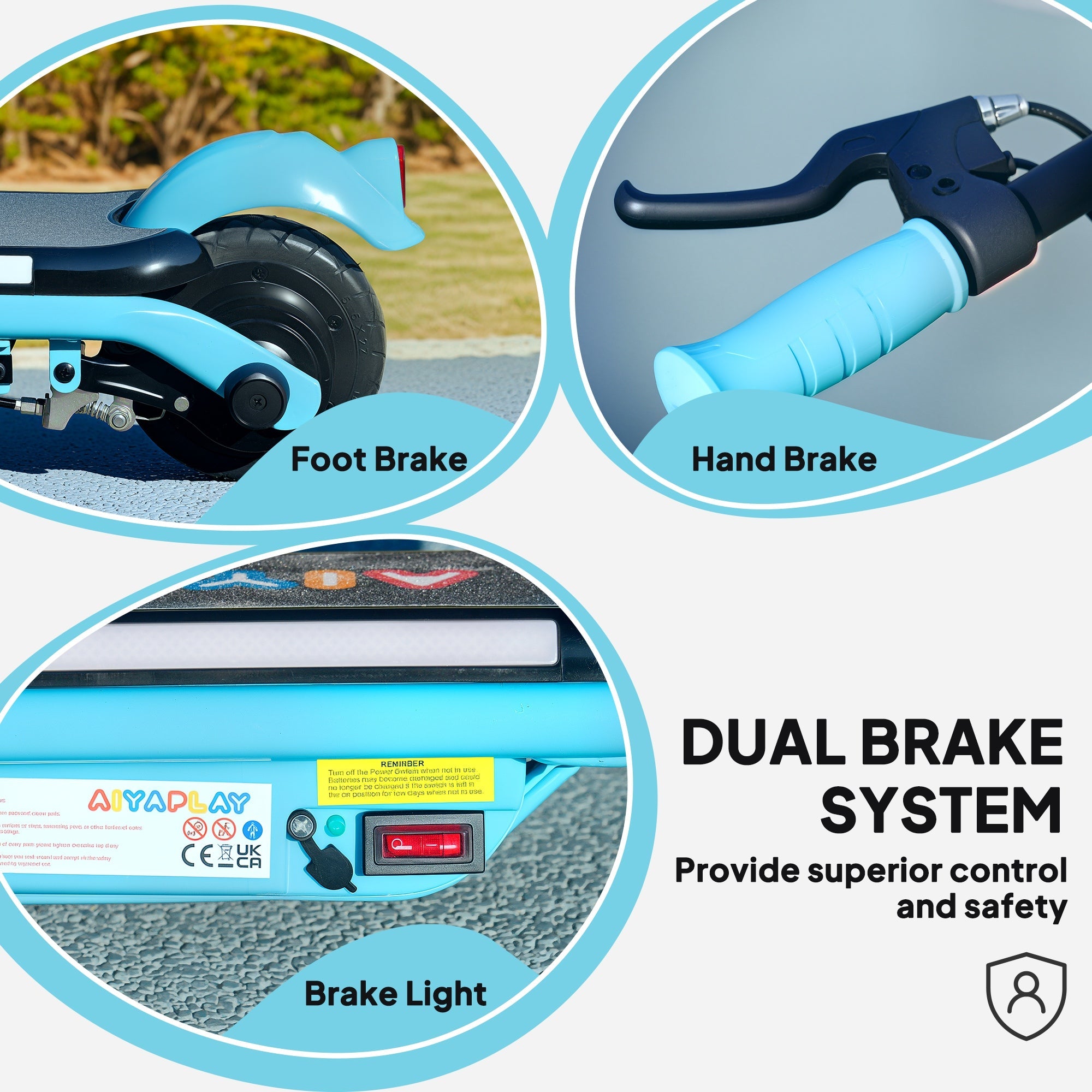AIYAPLAY Electric Scooter for Kids Ages 6-14, with Dual Brakes, Flash Wheel and Colourful Light, Kids Electric Scooter E Scooter, Up to 12 KM/H & 10 KM, Blue 