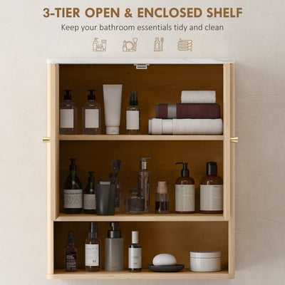 HOMCOM Bathroom Wall Cabinet with Adjustable Shelf - Oak 