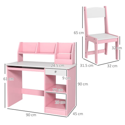 ZONEKIZ Two-Piece Kids Desk and Chair Set with Storage, for Ages 5-8 Years - Pink 