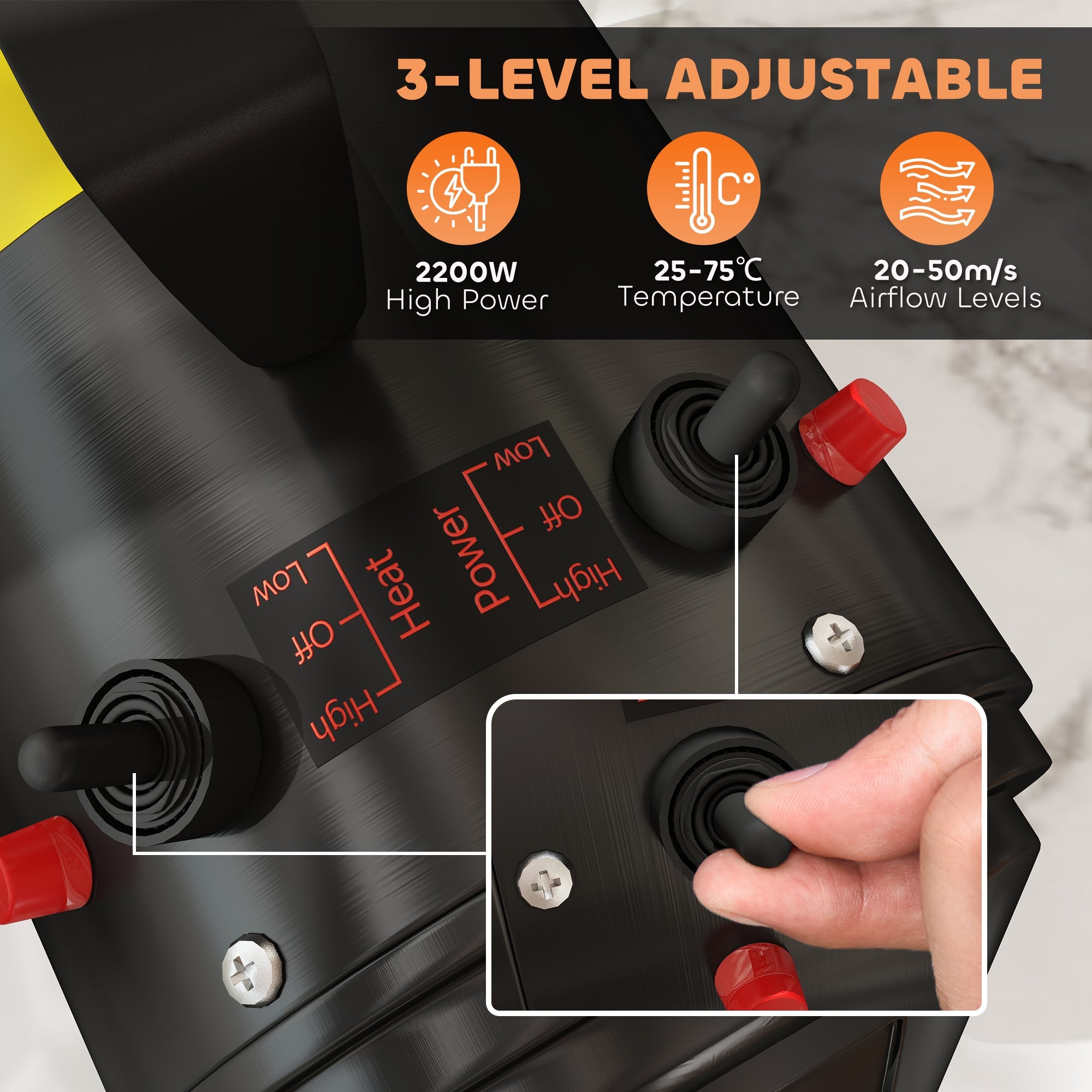 PawHut 2200W Dog Hair Dryer with Adjustable Temperature & Velocity, 3 Different Nozzles, Black 