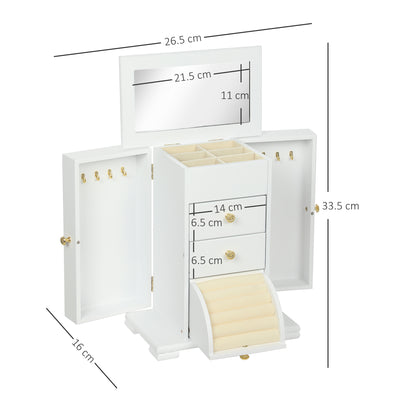 HOMCOM 4-Tier Jewellery Box with Mirror and 2 Drawers - White 