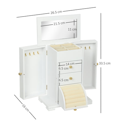 HOMCOM 4-Tier Jewellery Box with Mirror and 2 Drawers - White
