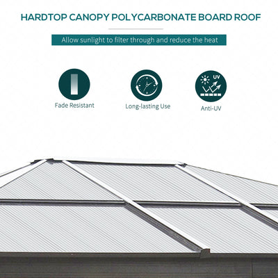 Outsunny 3 x 3.6(m) Hardtop Gazebo Canopy with Polycarbonate Roof and Aluminium Frame, Garden Pavilion with Mosquito Netting and Curtains, Brown 