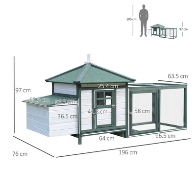 PawHut Chicken Coop, Small Animal Pet cage w/ Nesting Box, Wooden Outdoor Run, Green 