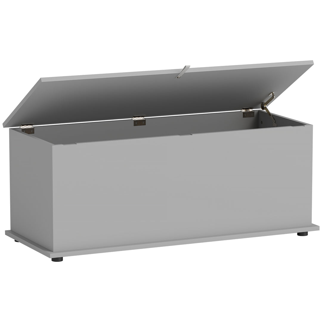 HOMCOM 113L Storage Chest, Storage Box with Flip-Top Lid and 2 Safety Hinges, Storage Trunk for Living Room, Entryway, 100 x 40 x 40 cm, Grey 