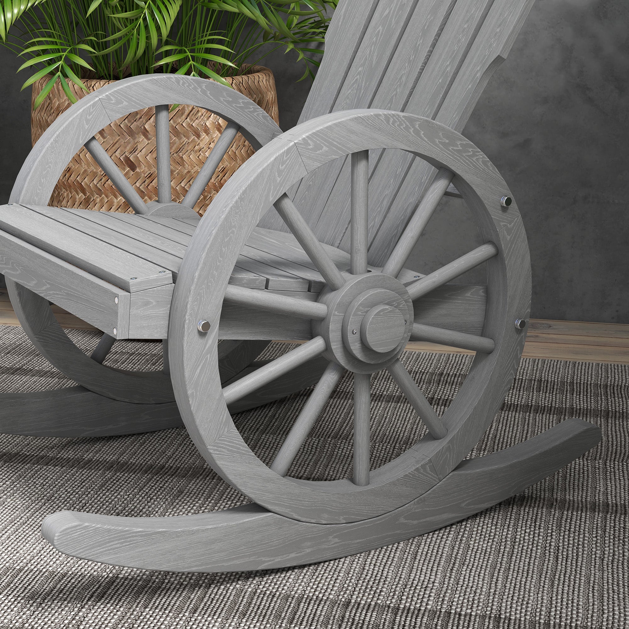 Outsunny Wooden Adirondack Rocking Chair Reclining Armchair Outdoor Garden Furniture Patio Porch Rocker - Grey 