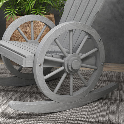 Outsunny Wooden Adirondack Rocking Chair Reclining Armchair Outdoor Garden Furniture Patio Porch Rocker - Grey 