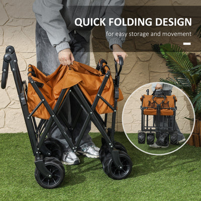 Outsunny Folding Trolley Cart Storage Wagon Beach Trailer 4 Wheels with Handle Overhead Canopy Cart Push Pull For Shopping Camping, Orange 