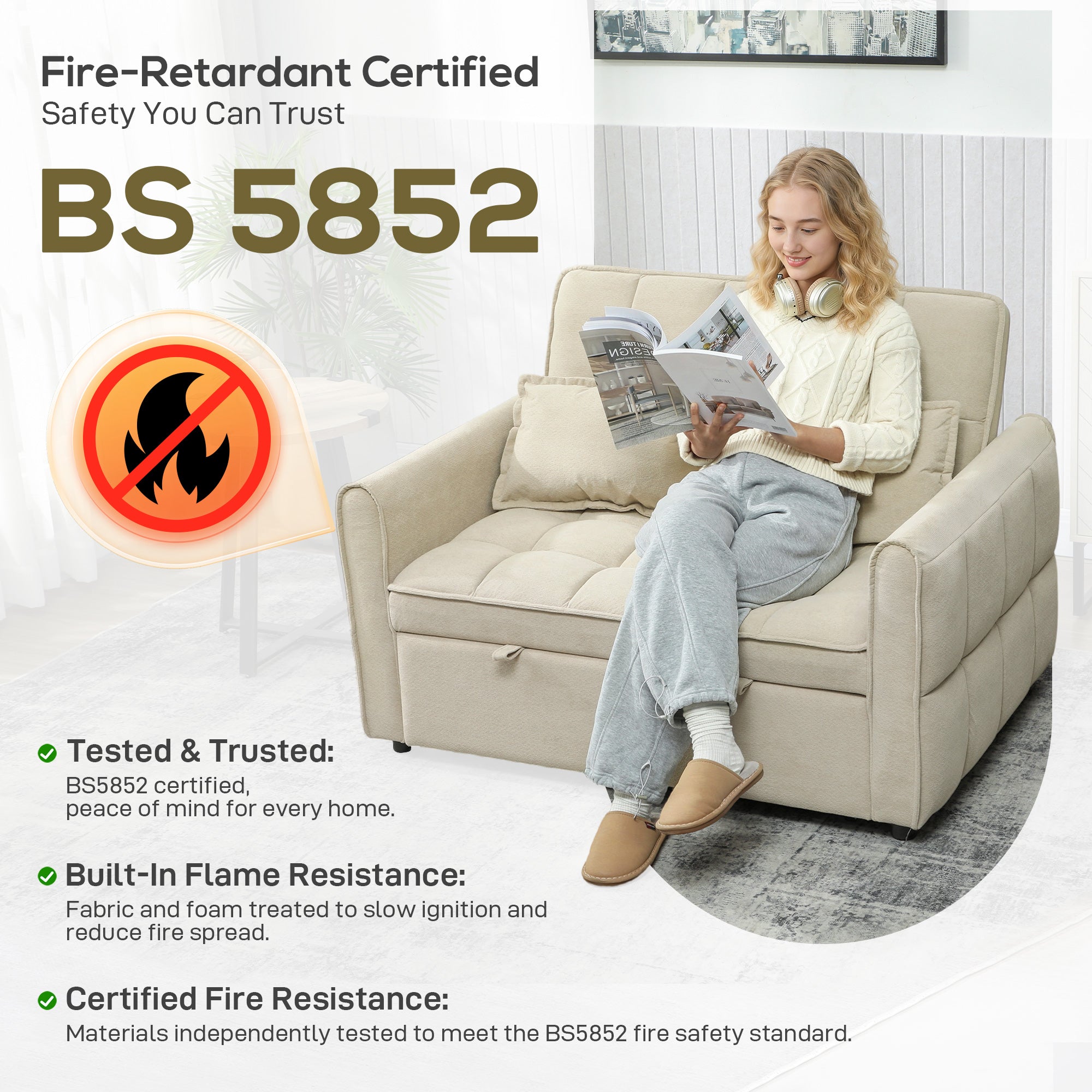 HOMCOM 2 Seater Sofa Bed, 3-in-1 Convertible Sleeper Sofa with Click-clack Adjustable Backrest and 2 Pillows, Light Brown 