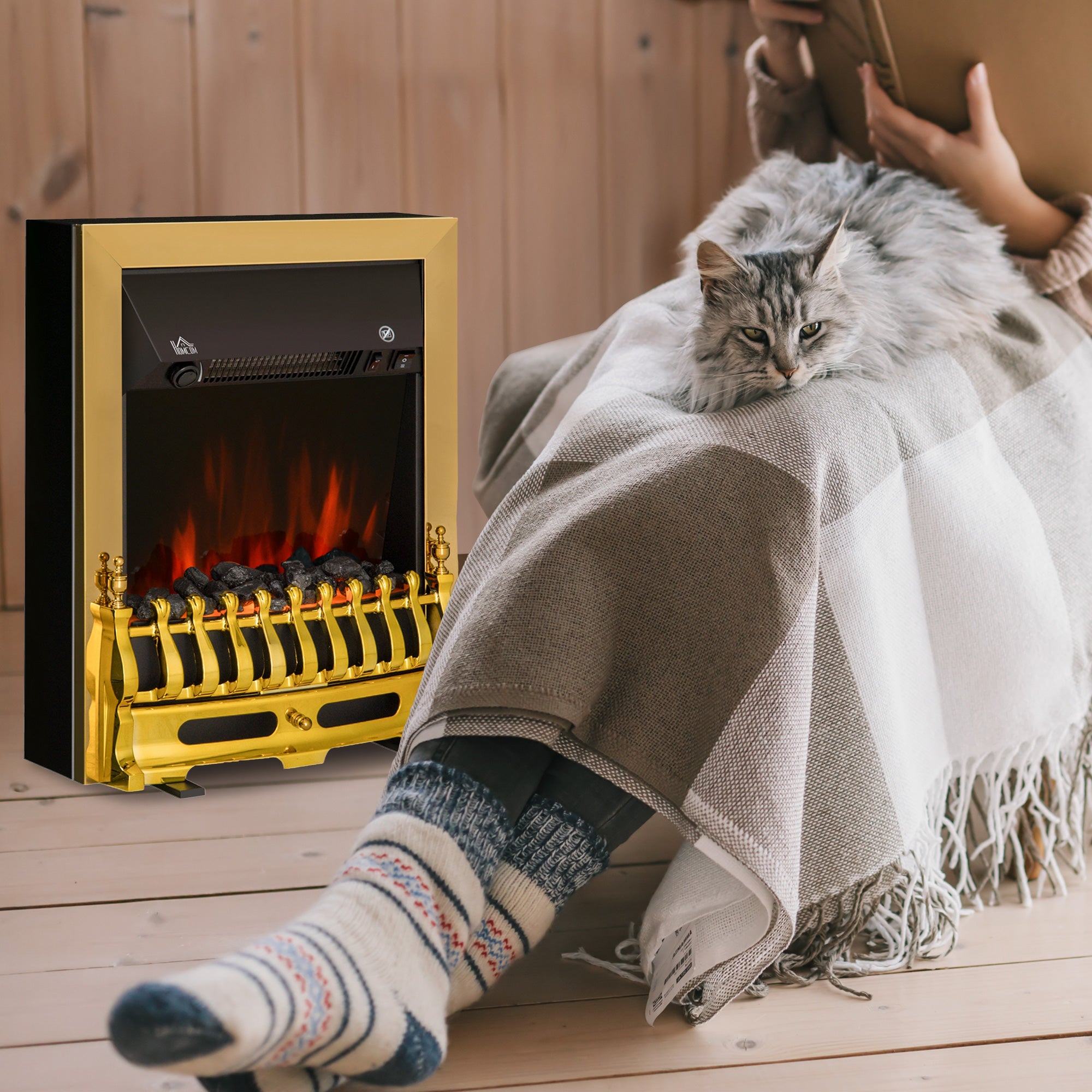 HOMCOM Electric Fireplace LED Light Complete Fire Place Heating Indoor Heater Coal Burning Flame Effect Heat 2000W Max 