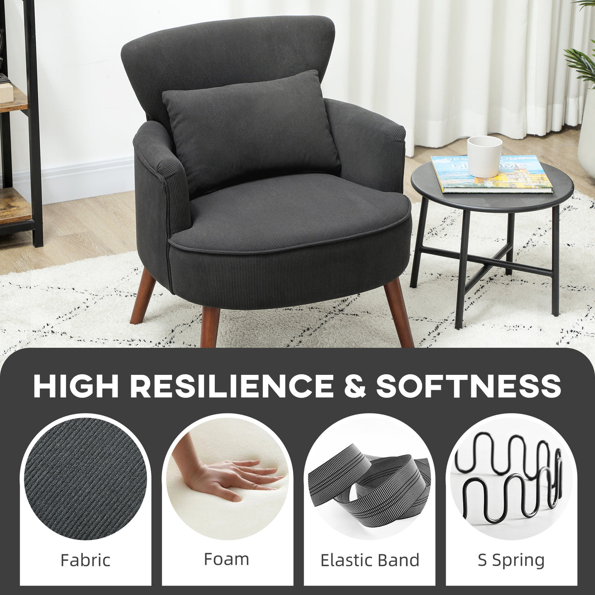 HOMCOM Corduroy Retro Accent Chair - Black 