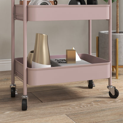 HOMCOM Three-Tier Steel Storage Trolley - Pink 