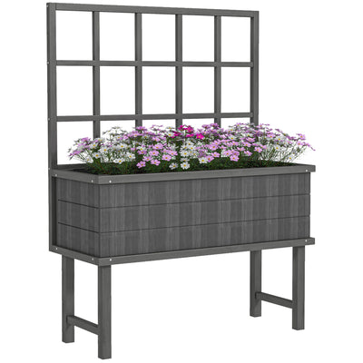 Outsunny 45 x 105cm Wooden Garden Planter, with Trellis - Grey 