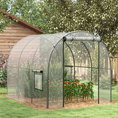 Outsunny Polytunnel Greenhouse Walk-in Grow House with Plasric Cover, Door, Mesh Window and Steel Frame, 3 x 2 x 2m, Clear 