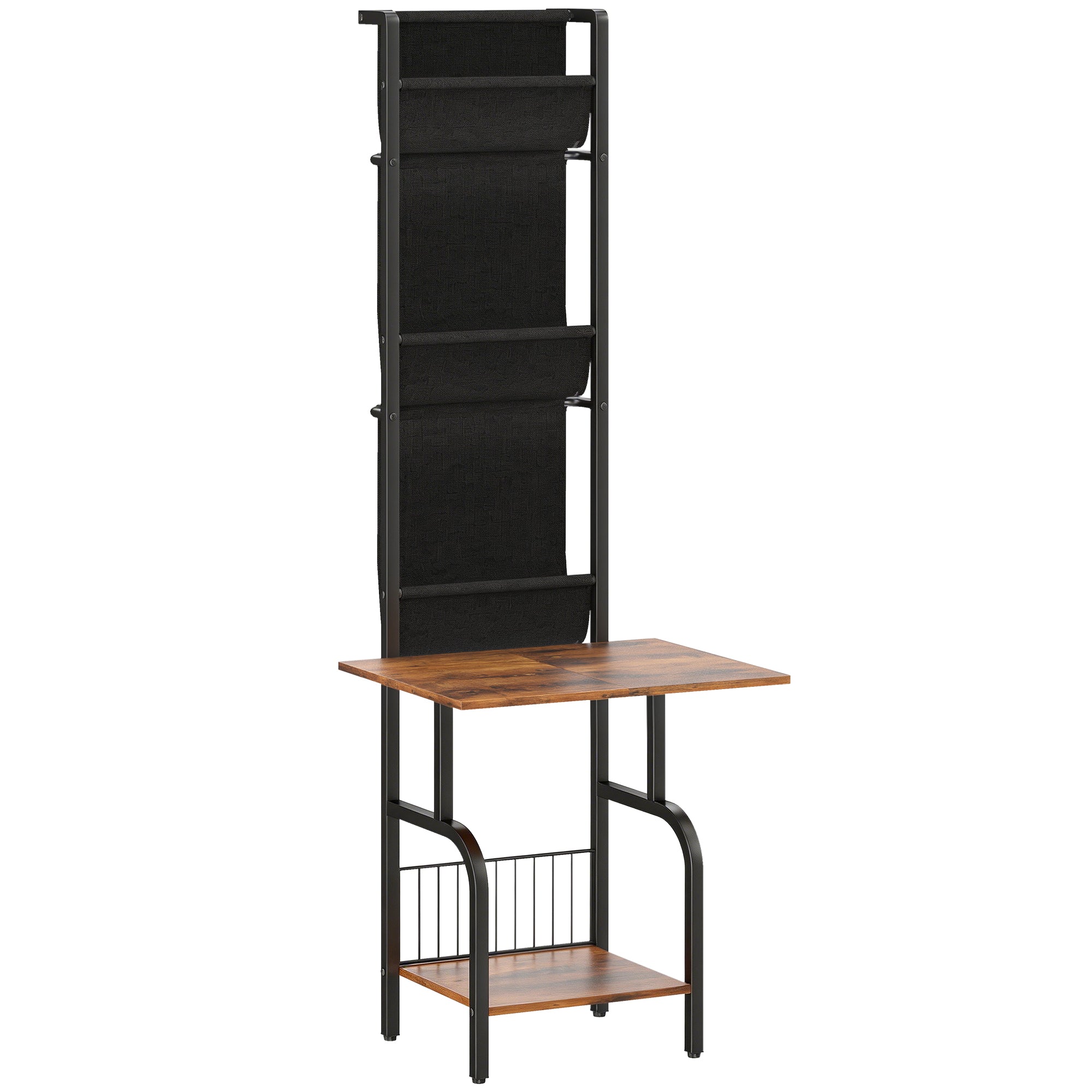 HOMCOM Vinyl Record Player Stand Record Storage with Player Stand Oxford Fabric Pockets Bottom Shelf Rustic Brown and Black 