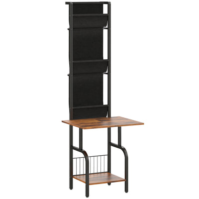 HOMCOM Vinyl Record Player Stand Record Storage with Player Stand Oxford Fabric Pockets Bottom Shelf Rustic Brown and Black 