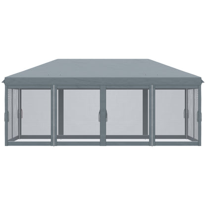 Outsunny 3 x 6m Pop Up Gazebo, Outdoor Canopy Shelter, Marquee Party Wedding Tent with 6 Mesh Walls and Carry Bag, Grey