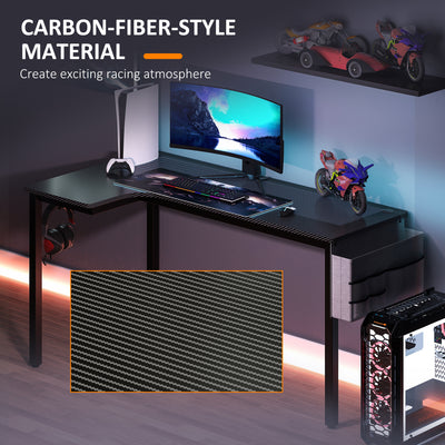 HOMCOM L-Shaped Computer Gaming Desk with Fabric Bag, Hooks and Cable Management, 145 x 81 x 76cm - Black 