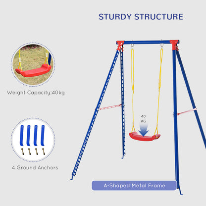 Outsunny Kids Swing Set Toddler Swing Adjustable Rope Heavy Duty A-Frame Stand Outdoor Playset for 3-8 Years Old Blue 