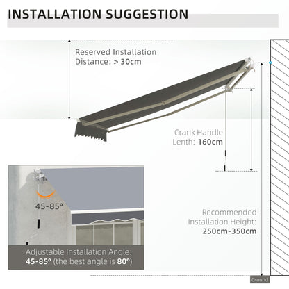 Outsunny 2.5m x 2m Garden Patio Manual Awning Canopy Sun Shade Shelter Retractable with Winding Handle Grey 