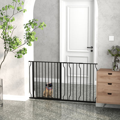 PawHut Extra Wide Dog Safety Gate, with Door Pressure, for Doorways, Hallways, Staircases - Black 