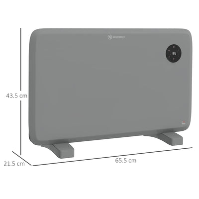 HOMCOM 1200W Electric Convector Heater, Freestanding or Wall Mounted, Space Heater with Adjustable Thermostat, Timer, Grey 