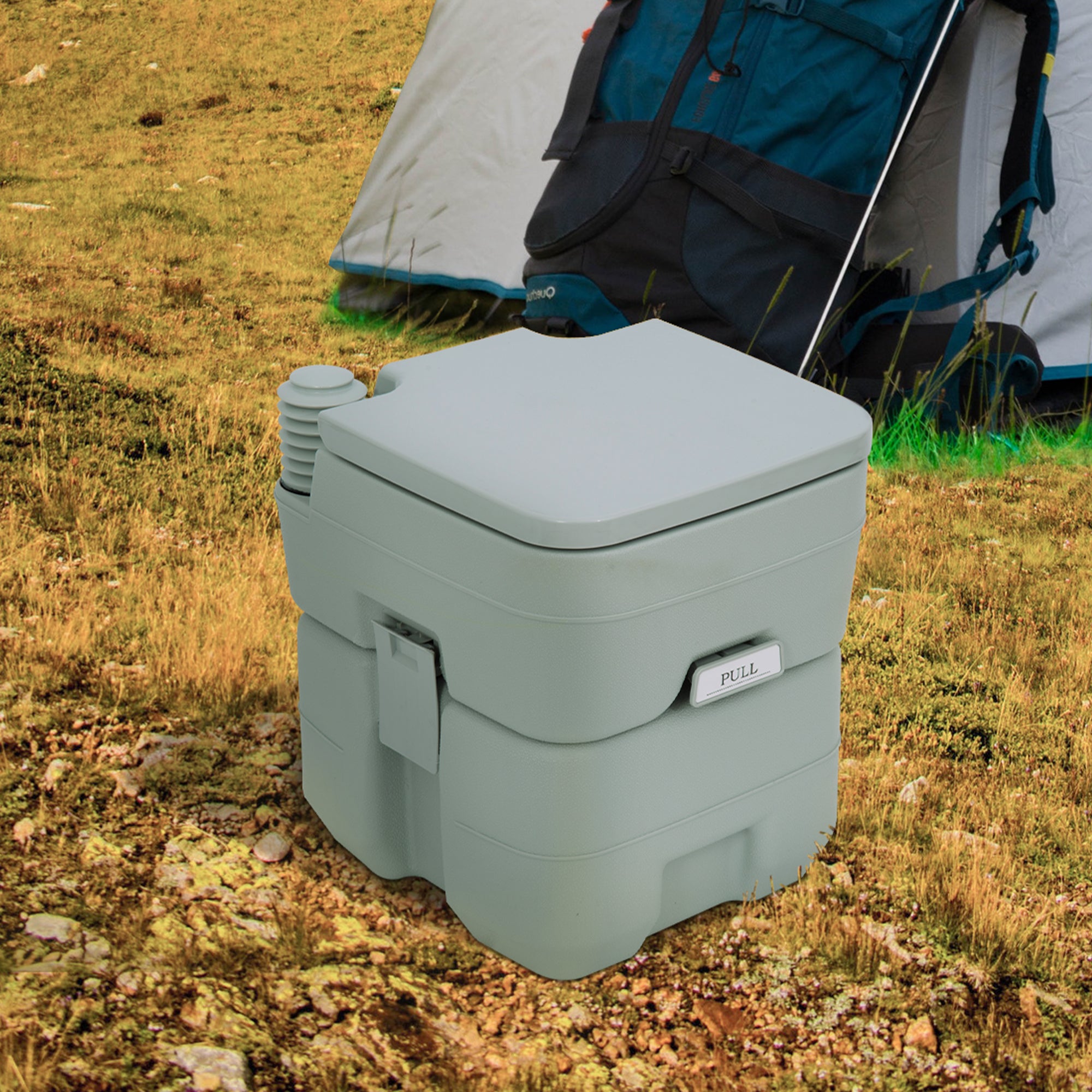 Outsunny 20L Portable Travel Mobile Toilet Outdoor Camping Handle WC with 2 Detachable Tanks & Push-button Operation, Grey 