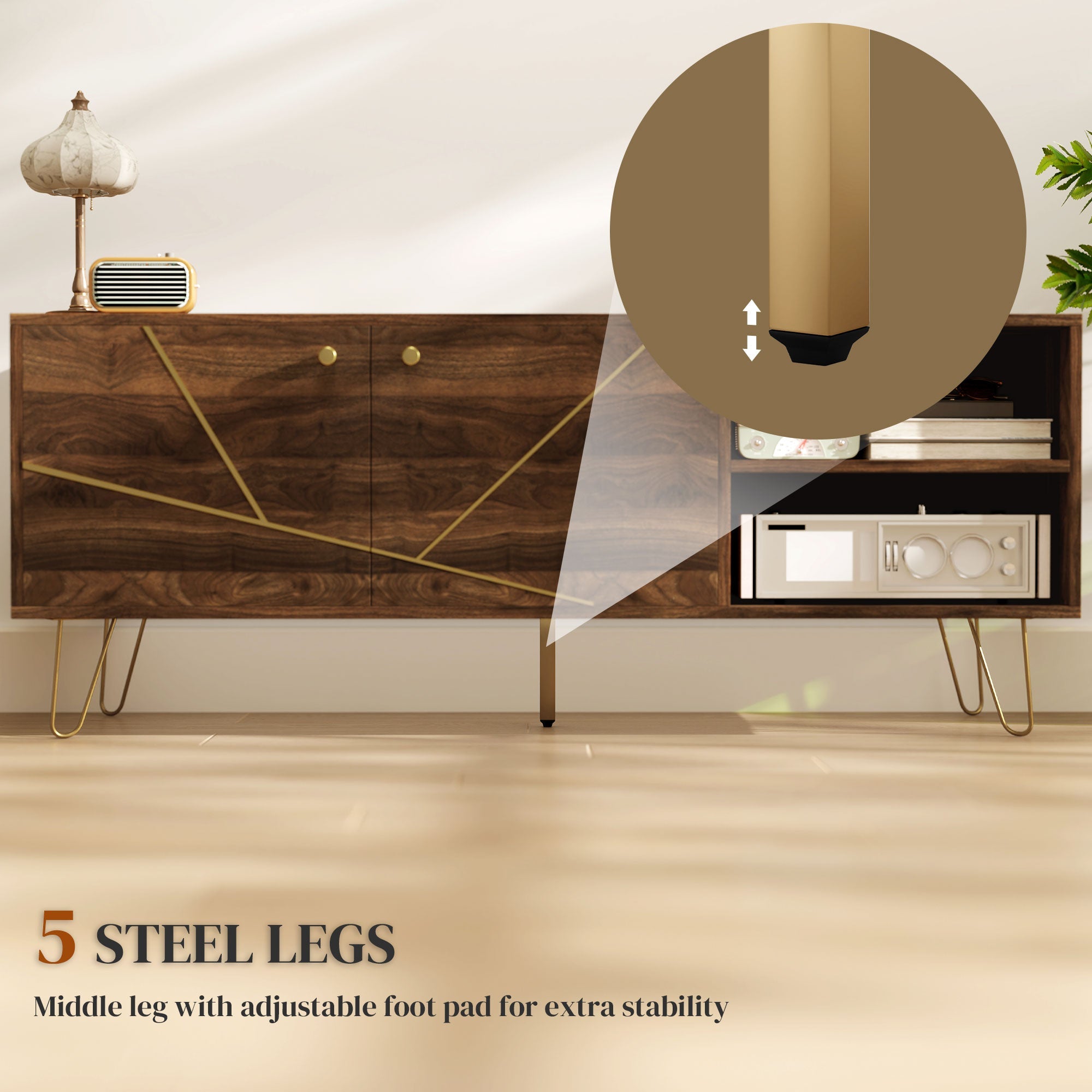 HOMCOM TV Stand Cabinet for up to 60 Inch TV, Modern 130cm TV Unit with Adjustable Shelves and Hairpin Legs, Double Door TV Cabinet for Living Room, Bedroom, Brown 