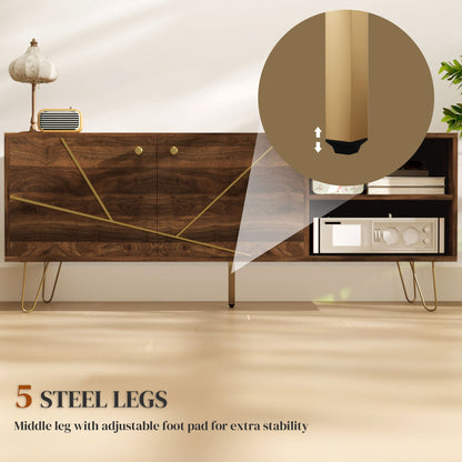 HOMCOM TV Stand Cabinet for up to 60 Inch TV, Modern 130cm TV Unit with Adjustable Shelves and Hairpin Legs, Double Door TV Cabinet for Living Room, Bedroom, Brown 