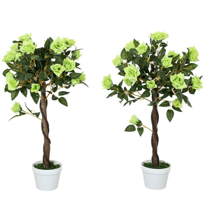 Outsunny Set of Two Faux Rose Trees - Green 