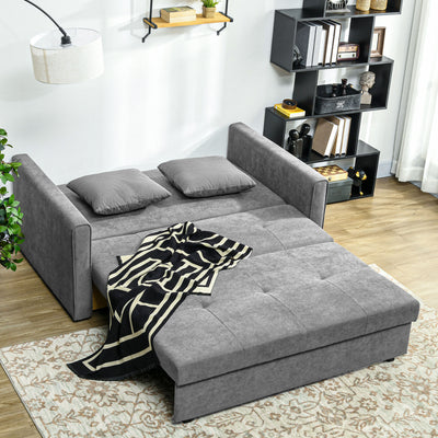 HOMCOM 2 Seater Sofa Bed, Convertible Bed Settee, Modern Fabric Loveseat Sofa Couch with 2 Cushions, Hidden Storage for Living Room, Guest Room, Light Grey 