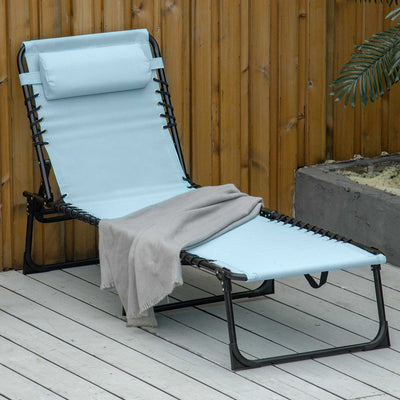 Outsunny Folding Sun Lounger Beach Chaise Chair Garden Cot Camping Recliner with 4 Position Adjustable, Baby Blue 